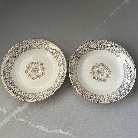 Vintage Parisian Center Coupe Bowl Set Of 2 Warranted 22 K Gold USA 8” Diameter - Picture 1 of 11